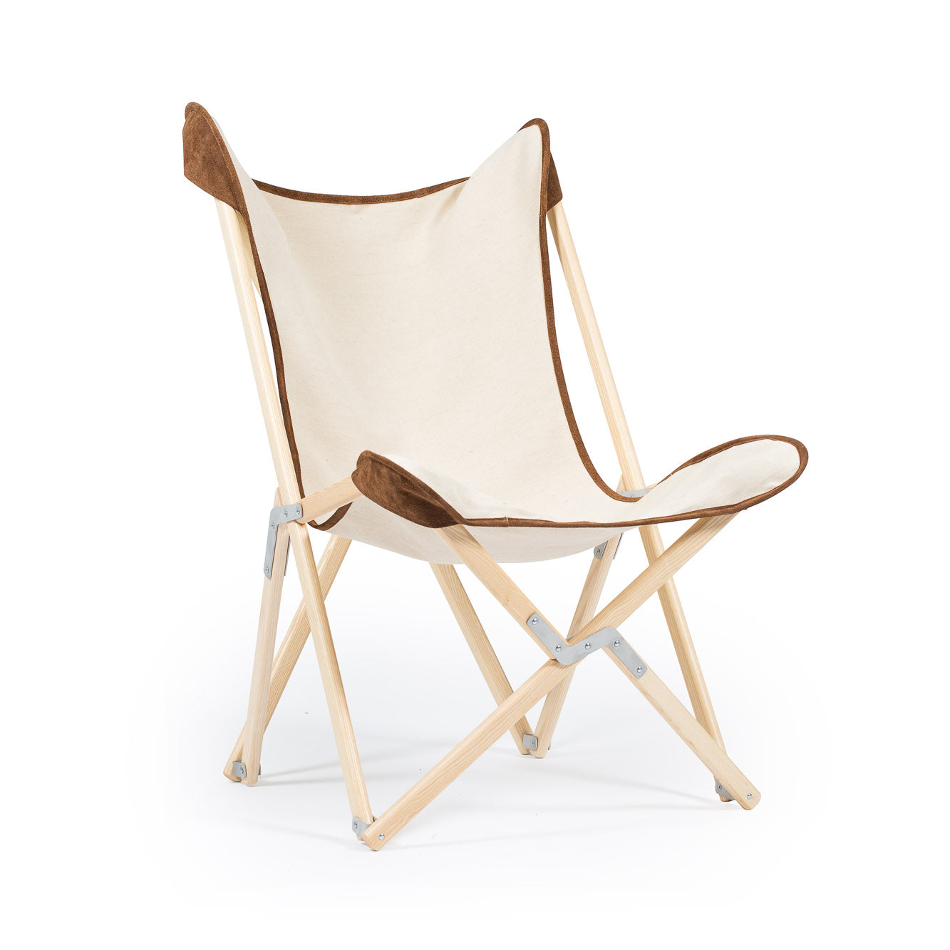 Telami Tripolina is a made in Italy design chair. Telami Tripolina is the original chair. Tripolina Ecru and suede is the iconic armchair, the design legend folding chair and patio chair for outdoor furniture